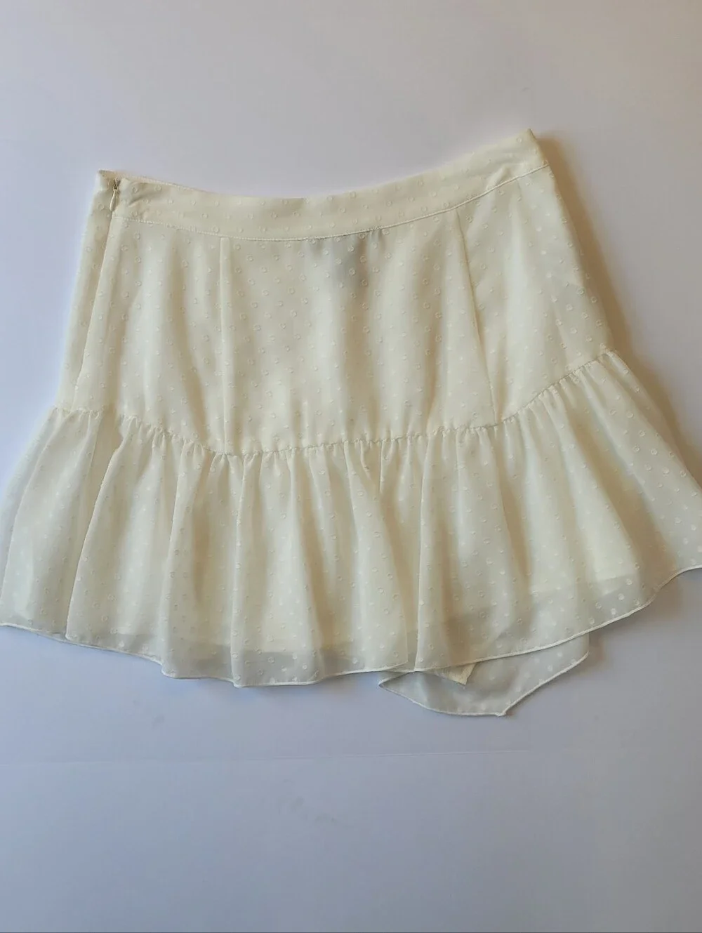 Forever 21 Swiss Dot Asymmetrical Ruffle Mini Skirt Ivory Size L